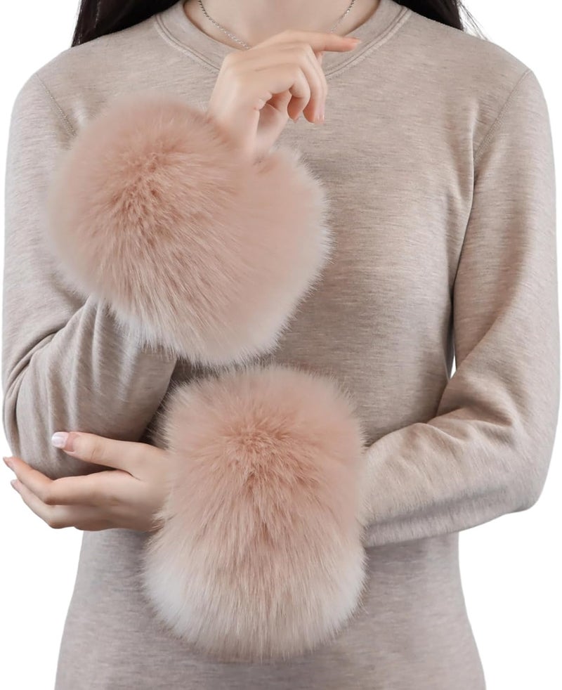 Peecabe Winter Women Fuzzy Arm Warmers Girls Faux Fur Short Wrist Cuffs Fluffy Soft Wrist Cover Ankle Warmer - Image 1